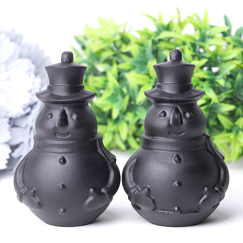 3.7 inch Black Obsidian Snowman Crystal Carving