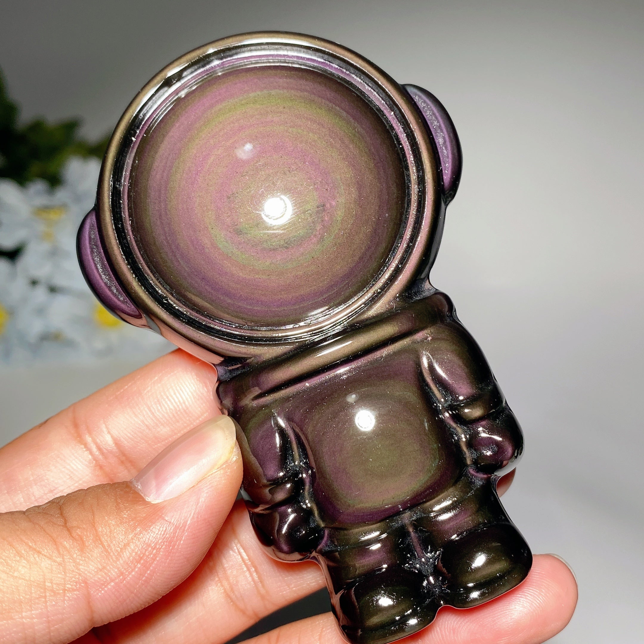 Figurine d'astronaute en cristal d'obsidienne arc-en-ciel de 9,4 cm pour la guérison