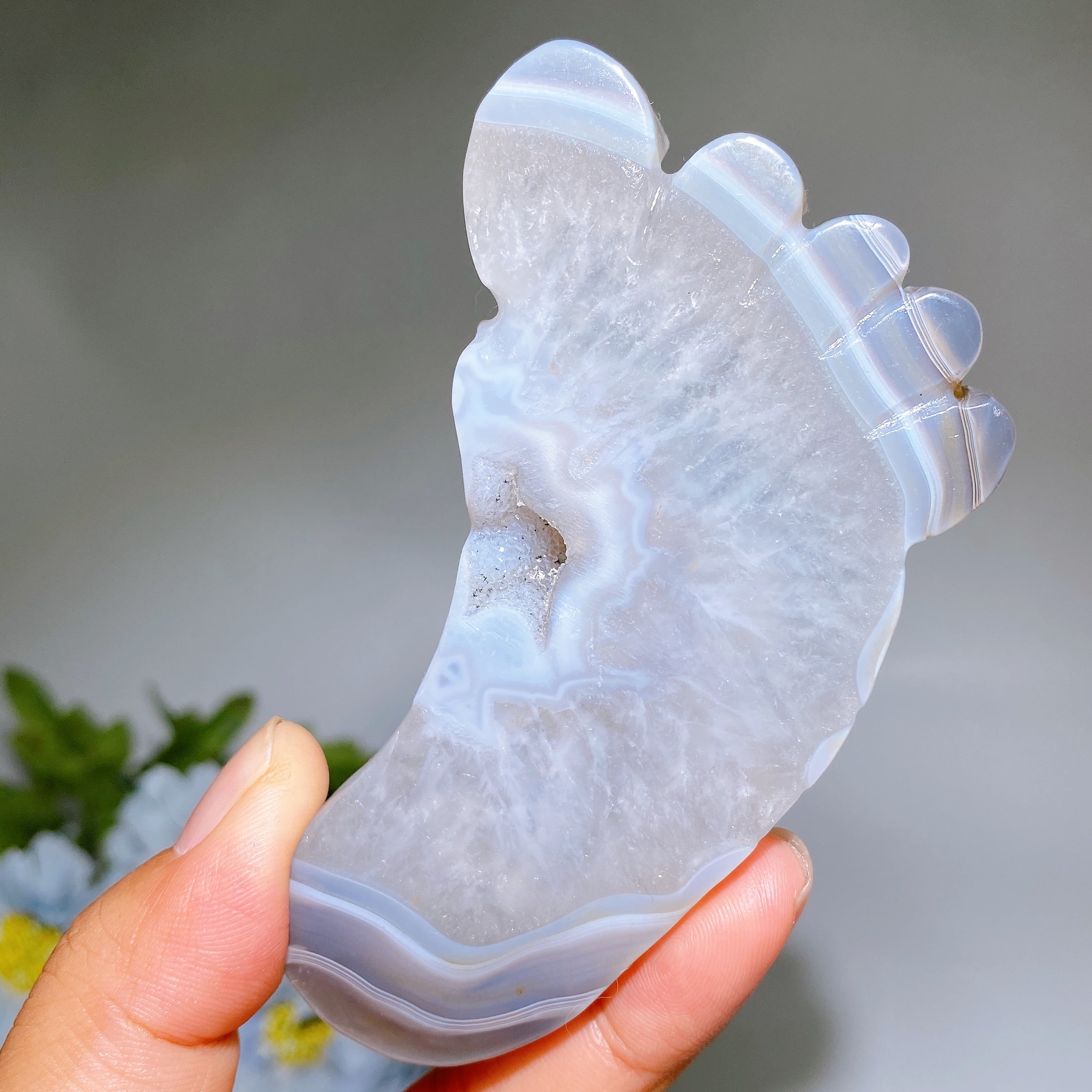3.8 Inch Druzy Agate Crystal Foot Figurine Healing Carving