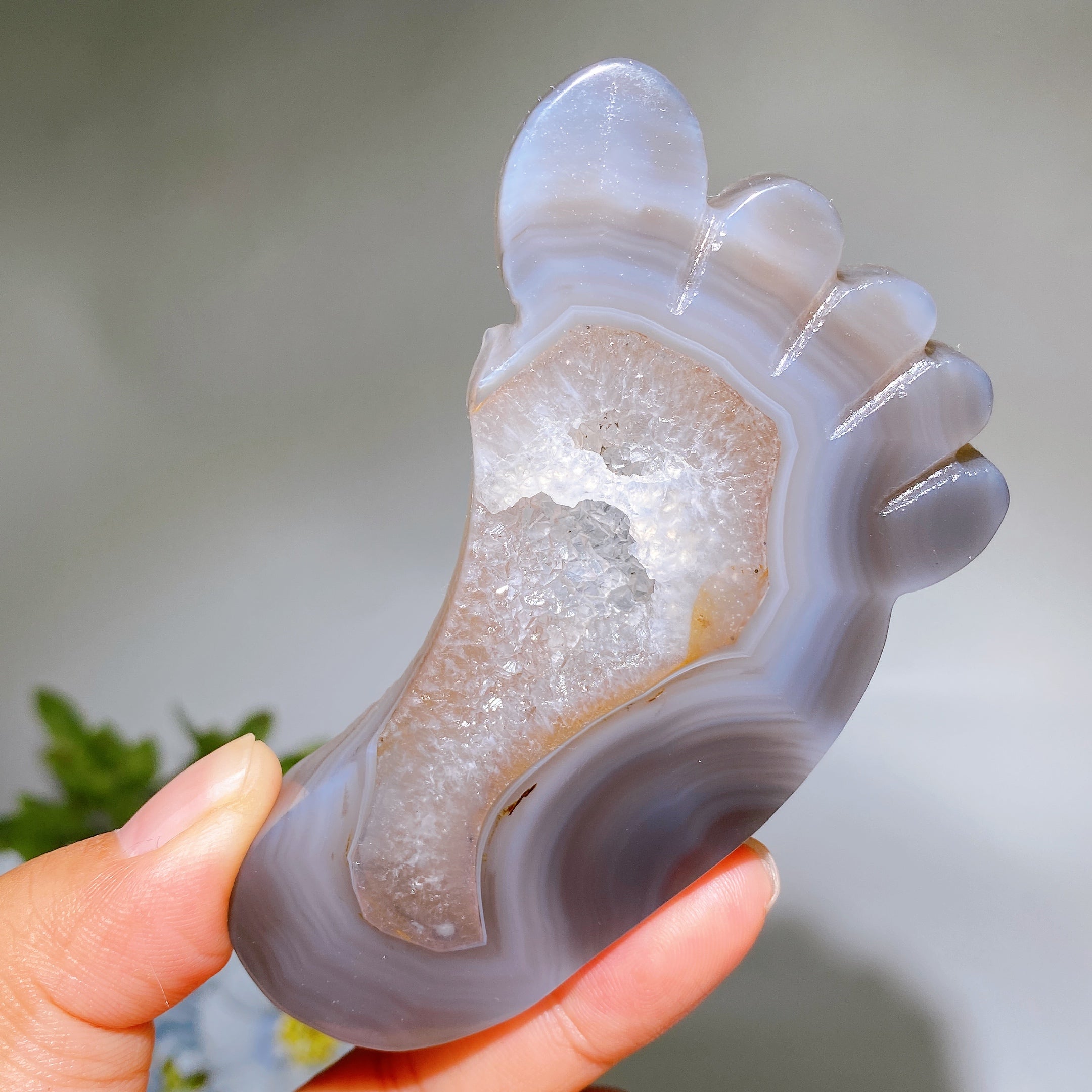 3.8 Inch Druzy Agate Crystal Foot Figurine Healing Carving