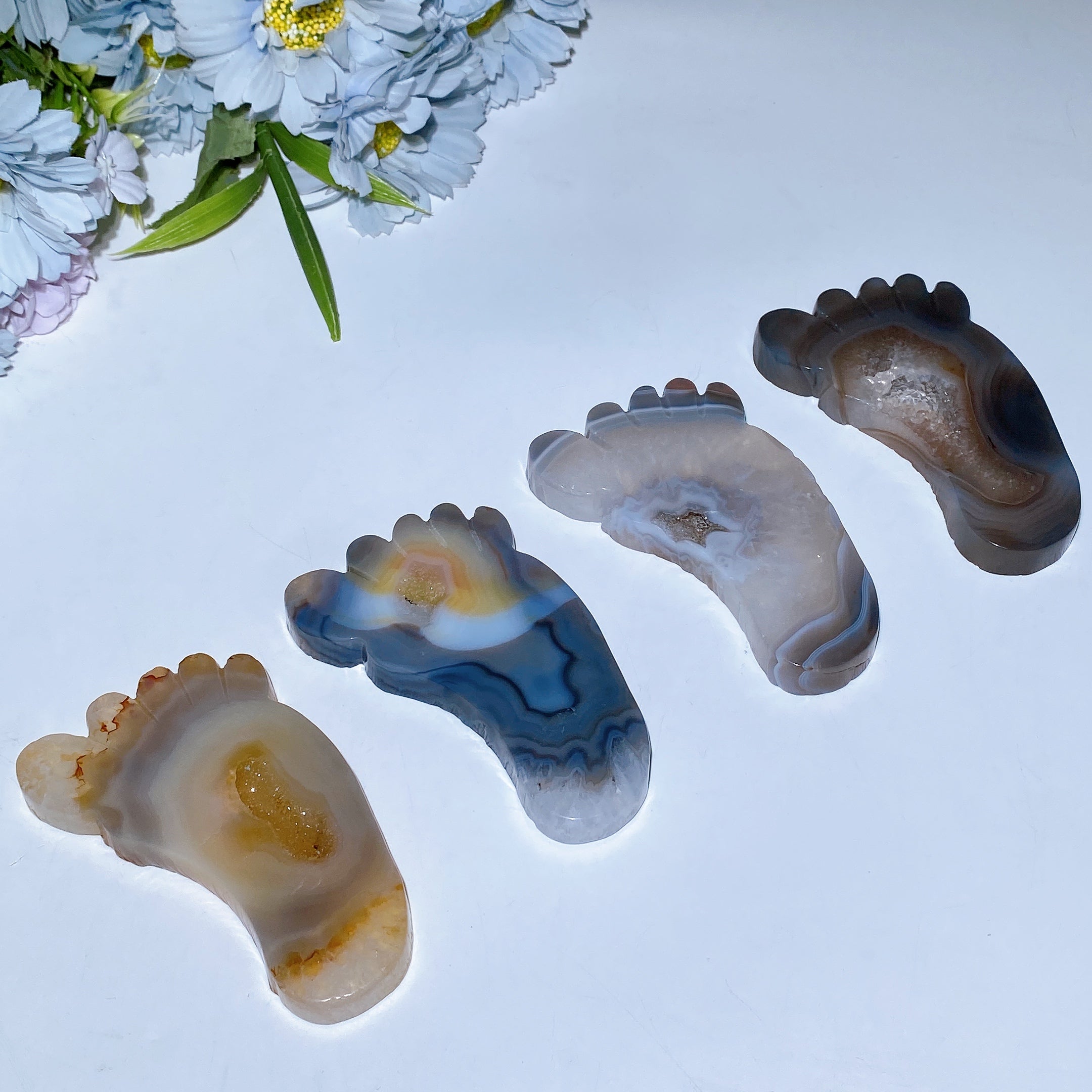 3.8 Inch Druzy Agate Crystal Foot Figurine Healing Carving