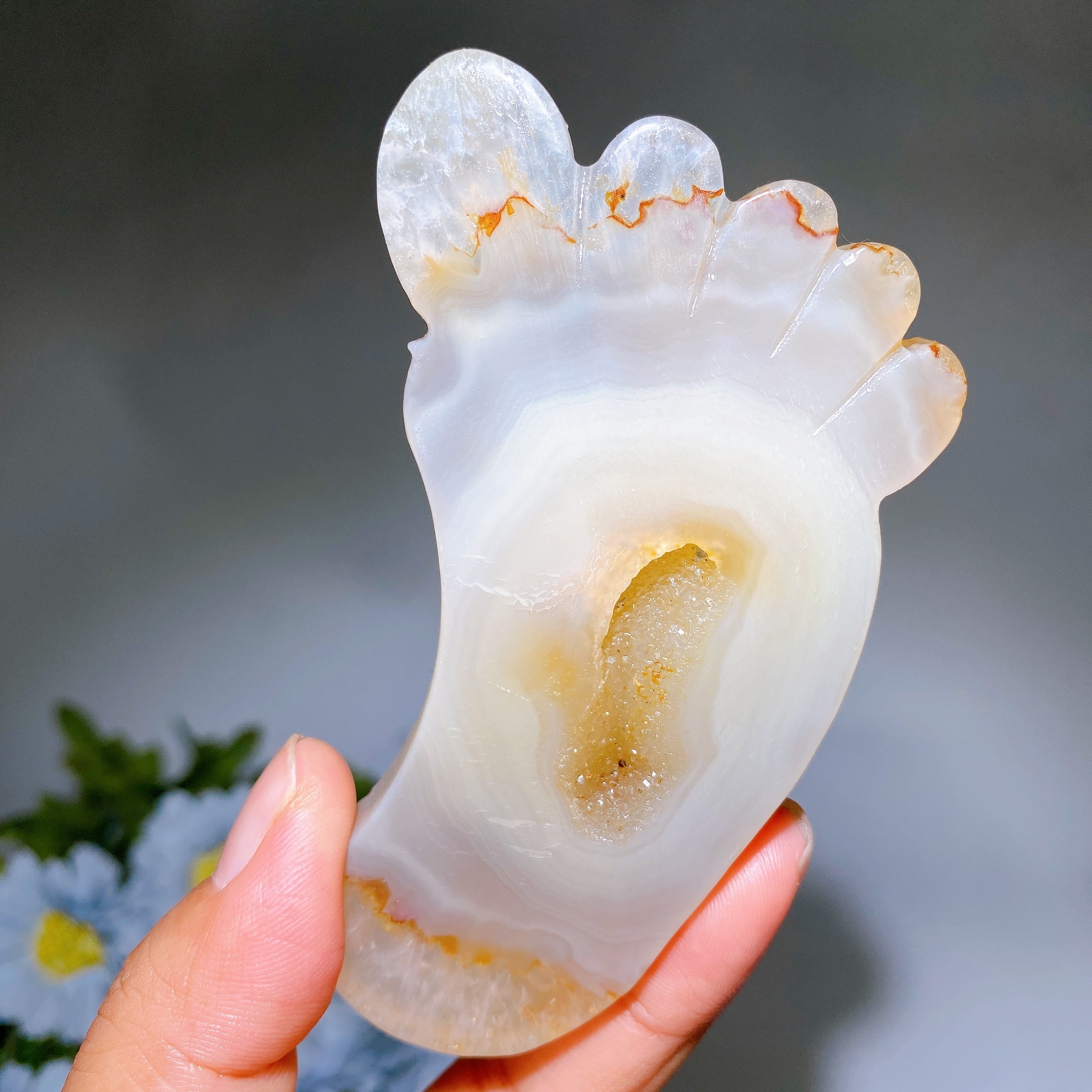 3.8 Inch Druzy Agate Crystal Foot Figurine Healing Carving