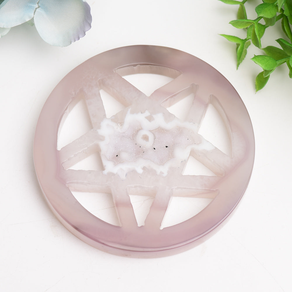 3.8 inch Druzy Agate Pentagram Star Crystal Carving