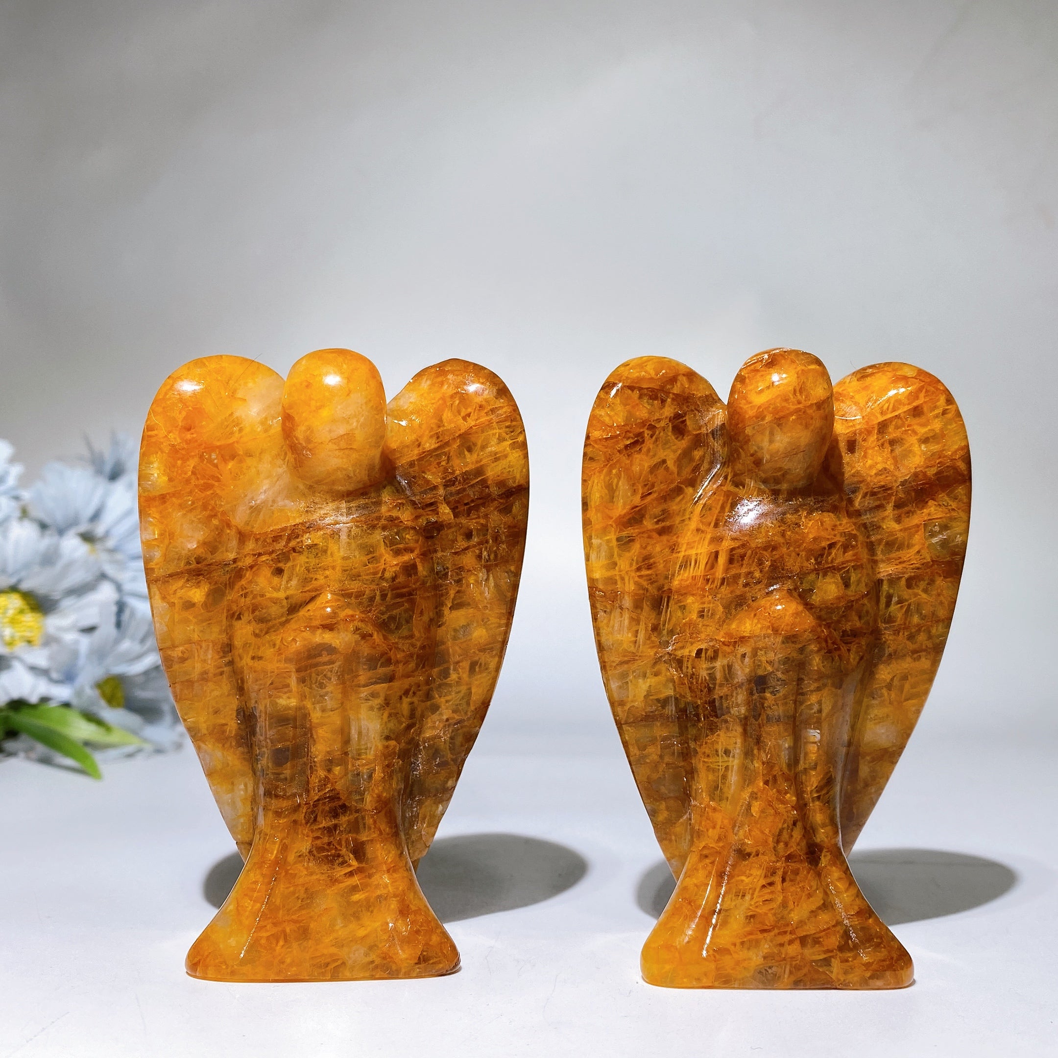 3.8 Inch Golden Healer Crystal Angel Carving for Healing