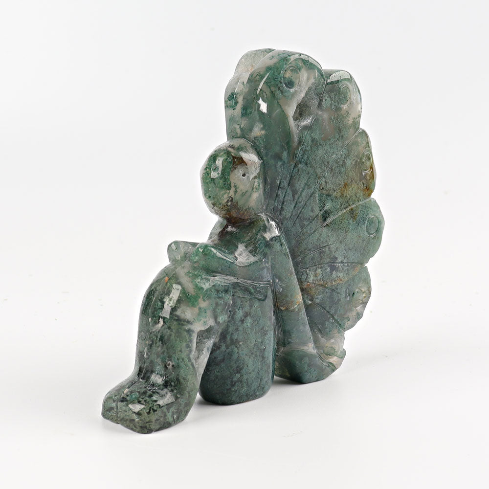 3.8 Inch Moss Agate Fairy Crystal Figurine Carving