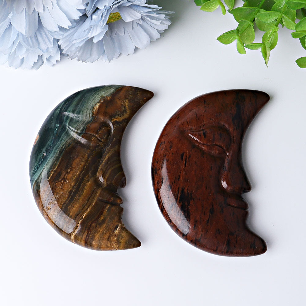 3.8 Inch Ocean Jasper Moon Face Crystal Figurine for Healing