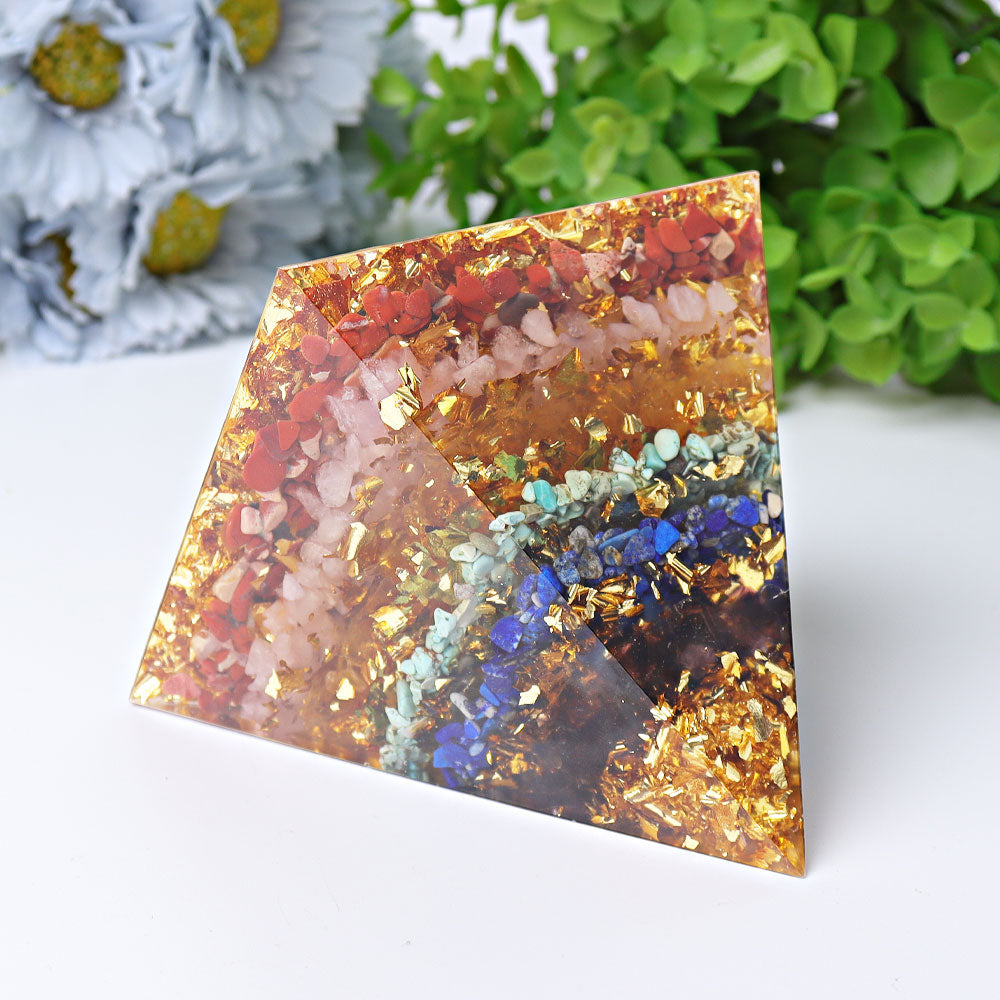 3.8-inch Resin Chakra Crystal Pyramid for Healing Meditation