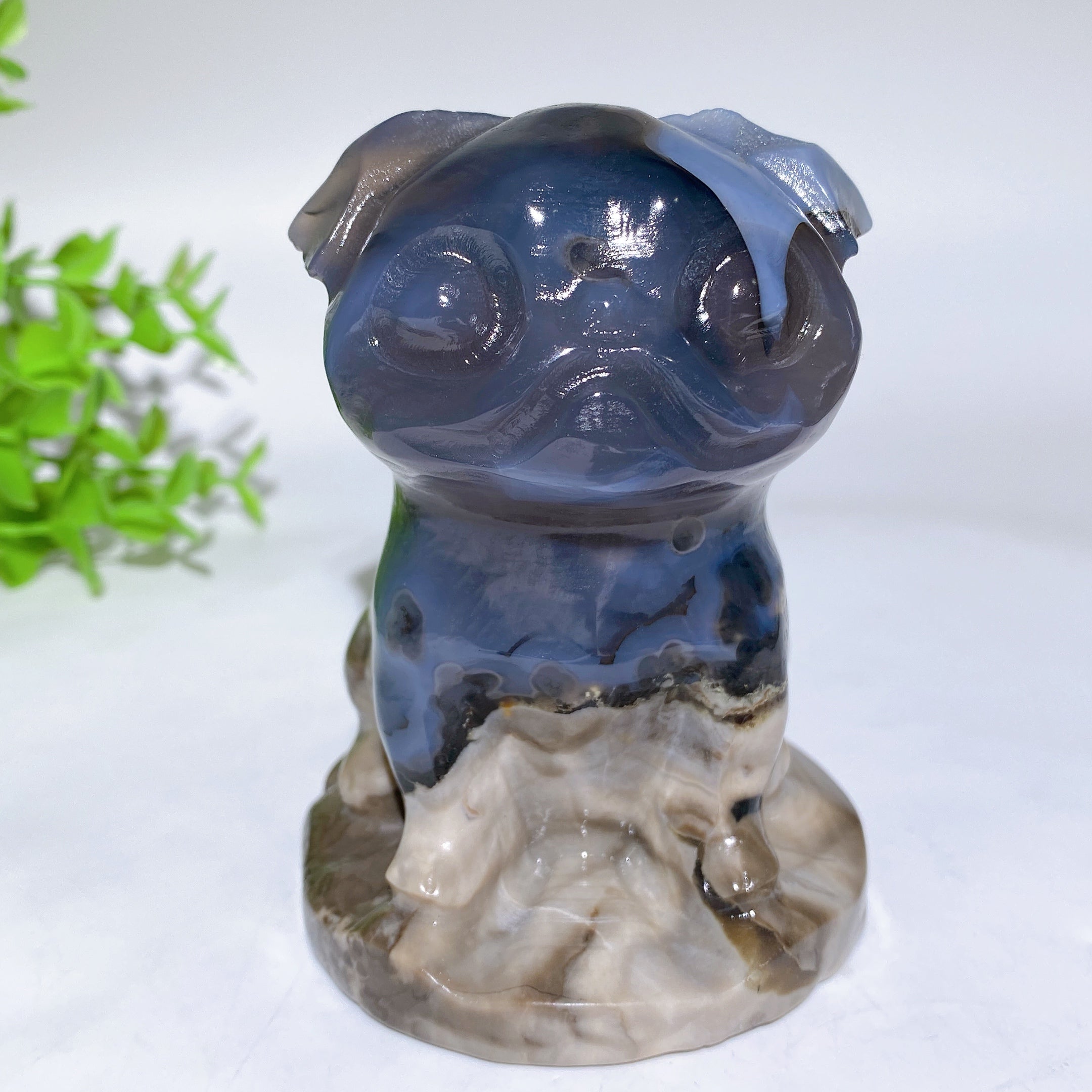 3.8 Inch Volcanic Agate Pug Dog Crystal Sculpture