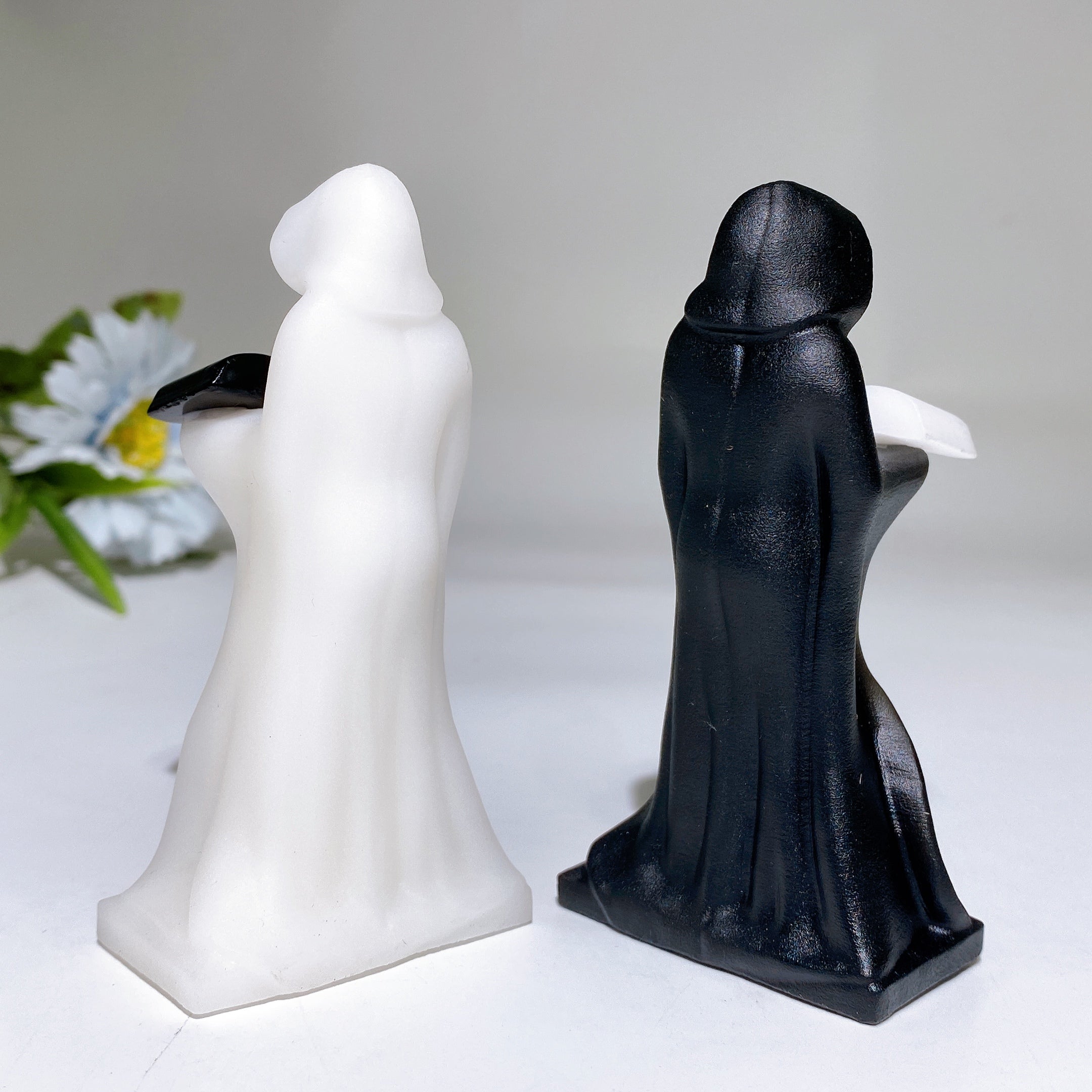 3.8 inch White Jade & Black Obsidian Crystal Figurine