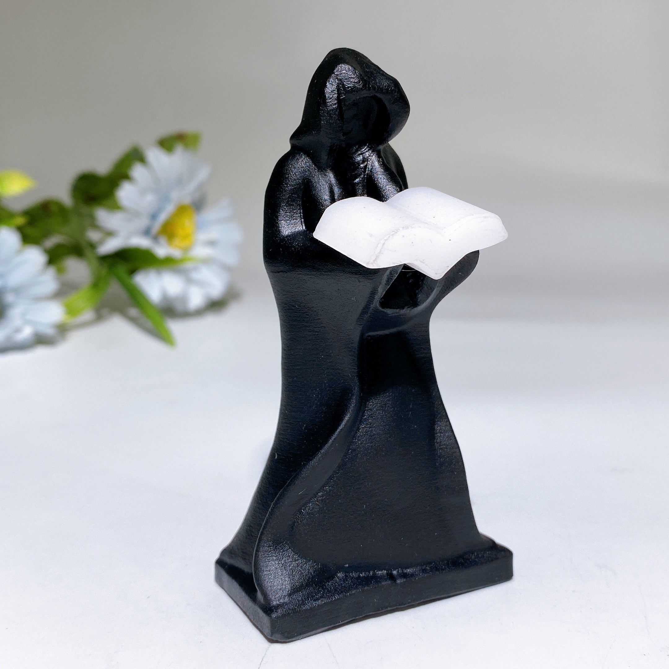 3.8 inch White Jade & Black Obsidian Crystal Figurine
