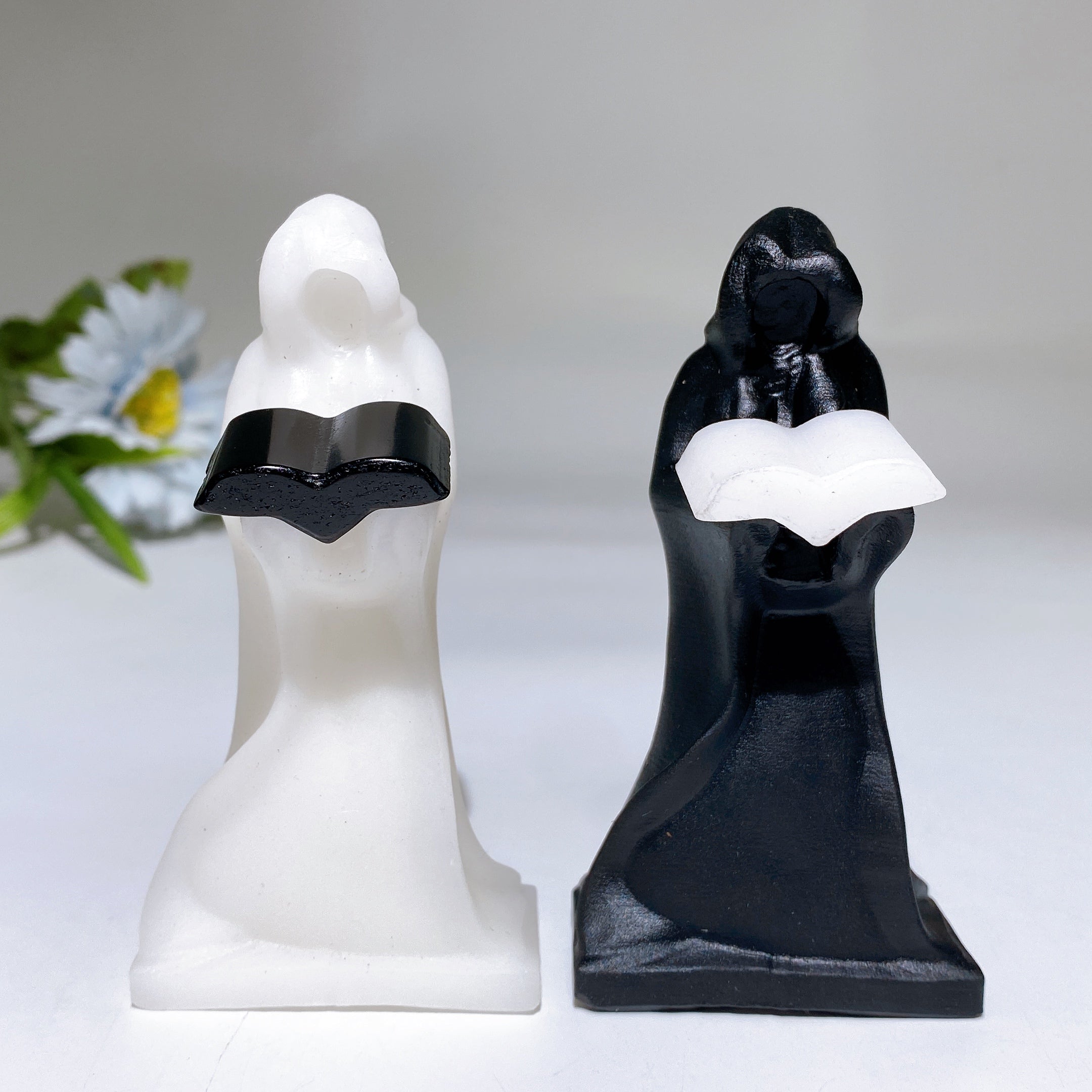 3.8 inch White Jade & Black Obsidian Crystal Figurine