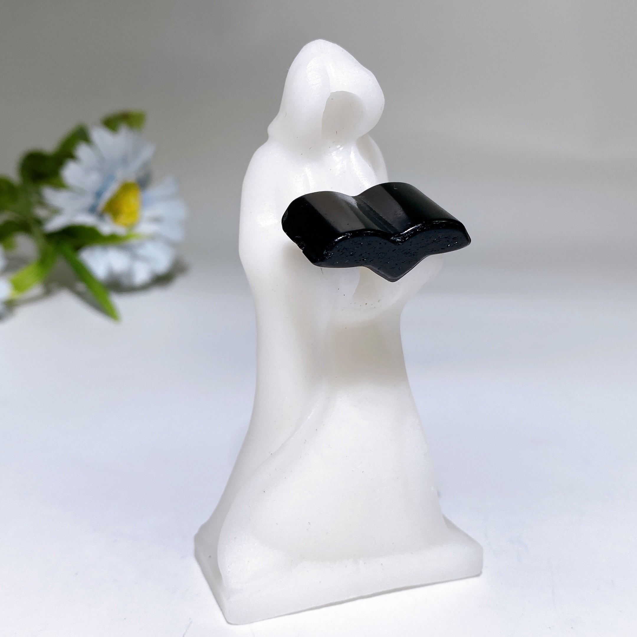 3.8 inch White Jade & Black Obsidian Crystal Figurine