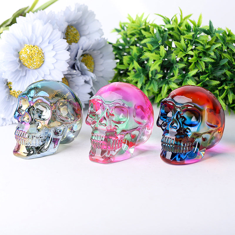 3 inch Aura Glass Skull Angel Crystal Carving