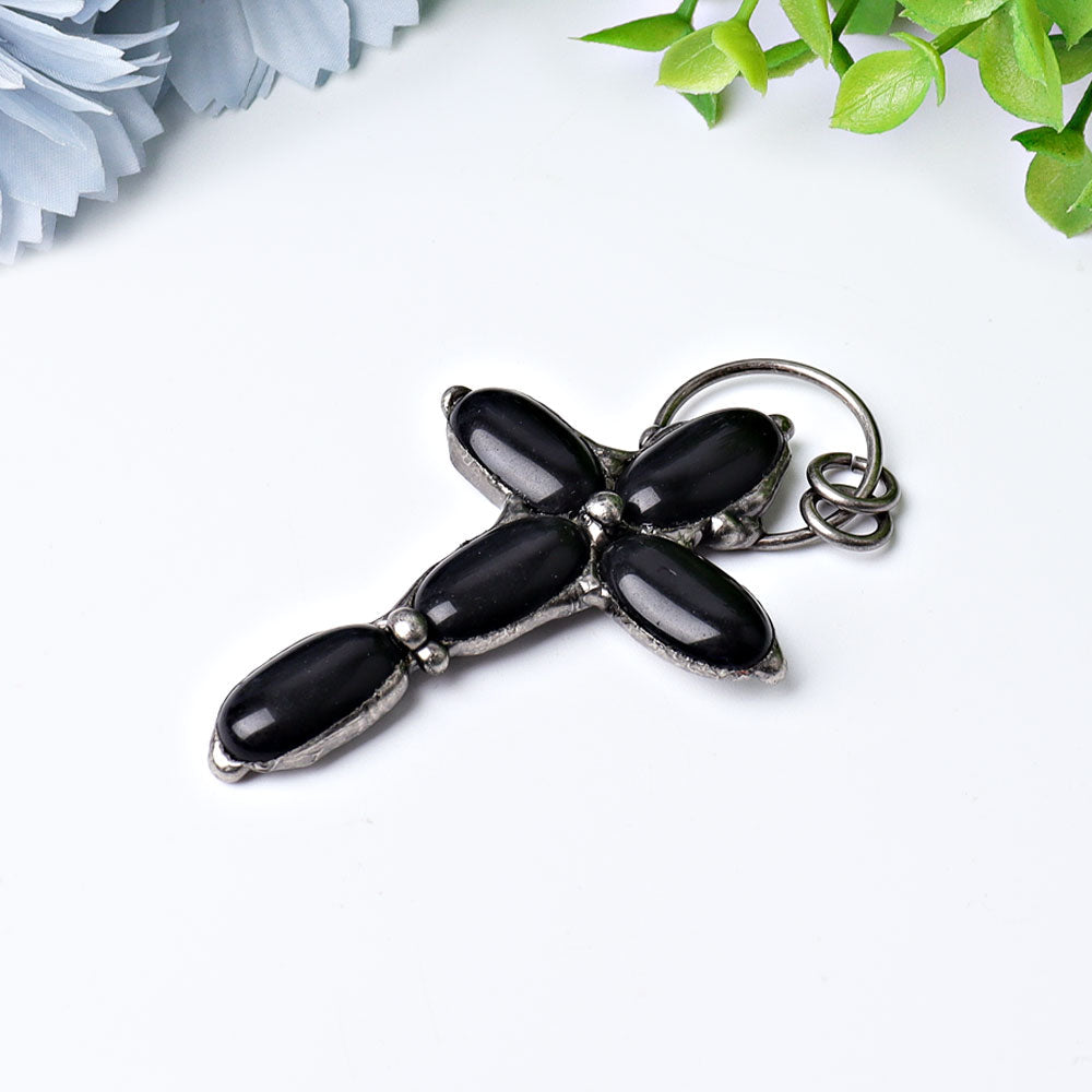 3 inch Black Obsidian Cross Pendant for Protection