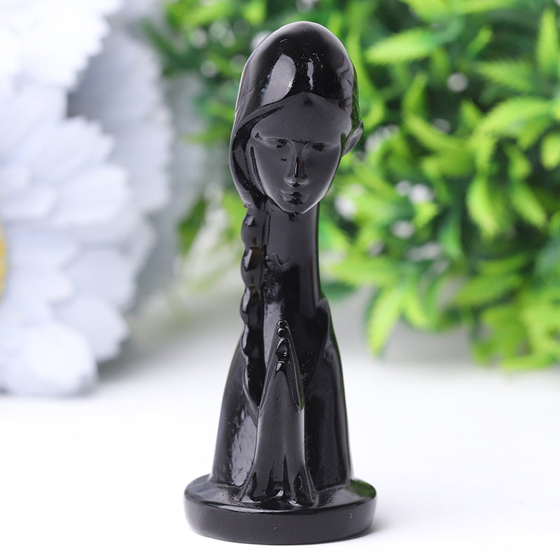 Figurine de prière en cristal d'obsidienne noire de 7,6 cm