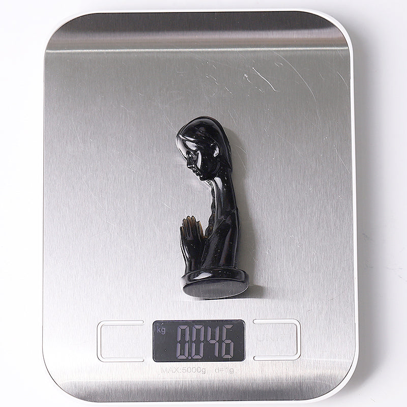 Figurine de prière en cristal d'obsidienne noire de 7,6 cm