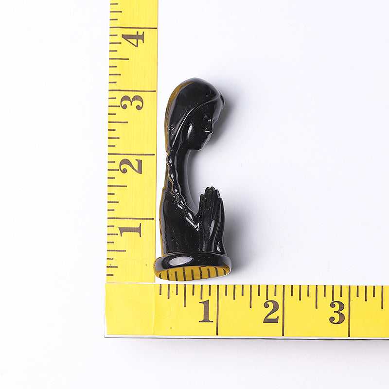 Figurine de prière en cristal d'obsidienne noire de 7,6 cm