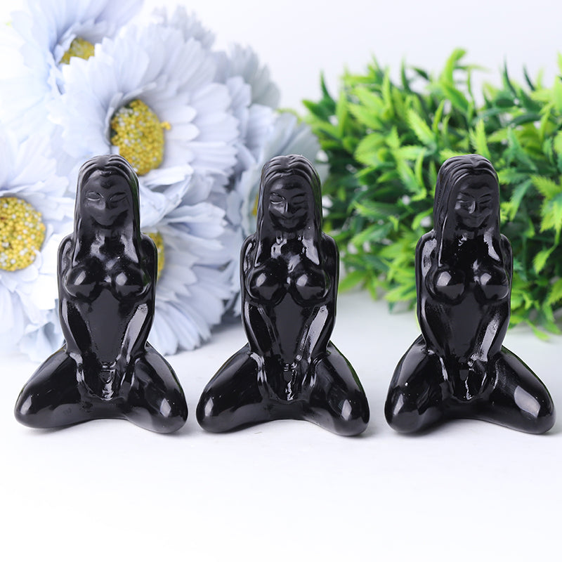3-Inch Black Obsidian Yoga Lady Crystal Figurine