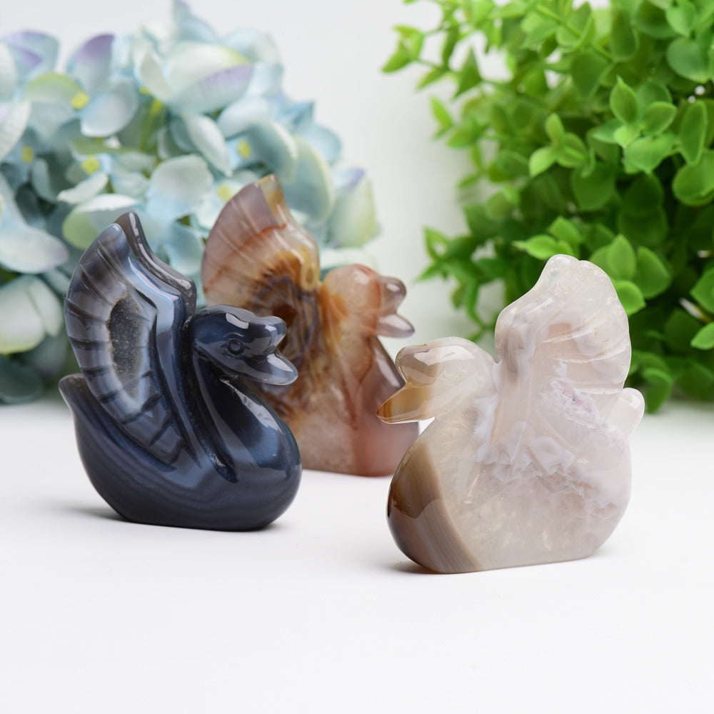 3 Inch Druzy Agate Swan Crystal Animal Carving