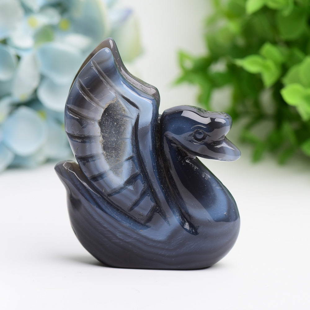 3 Inch Druzy Agate Swan Crystal Animal Carving