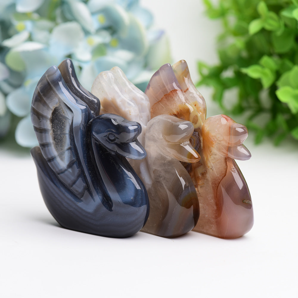 3 Inch Druzy Agate Swan Crystal Animal Carving