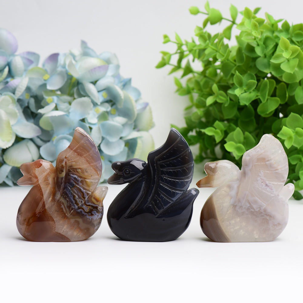 3 Inch Druzy Agate Swan Crystal Animal Carving