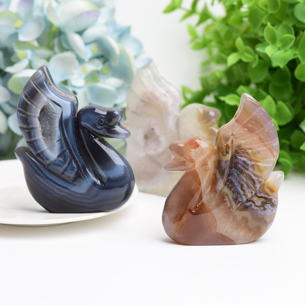 3 Inch Druzy Agate Swan Crystal Animal Carving