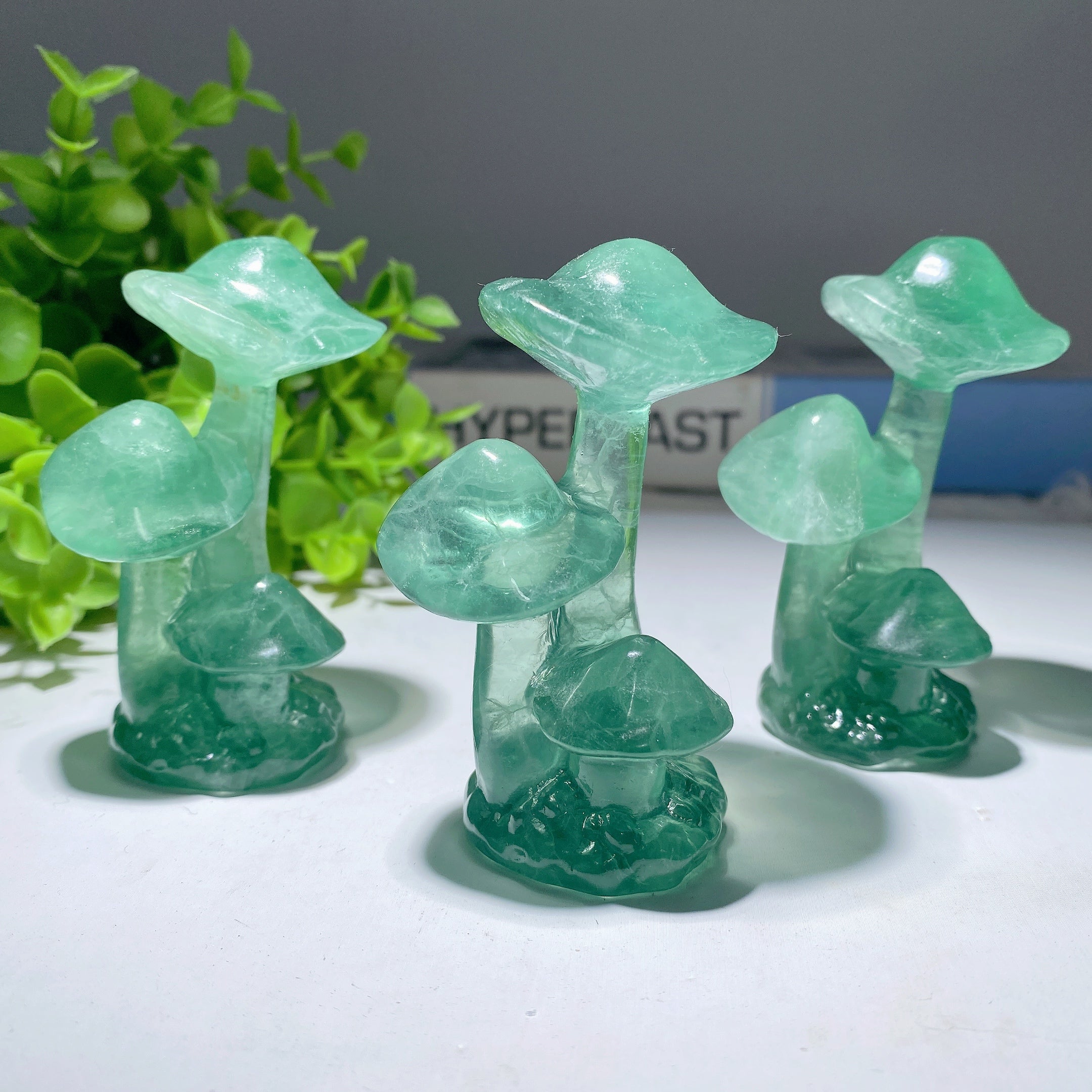 3-Inch Green Fluorite Crystal Mushroom Figurine Healing Sculpture