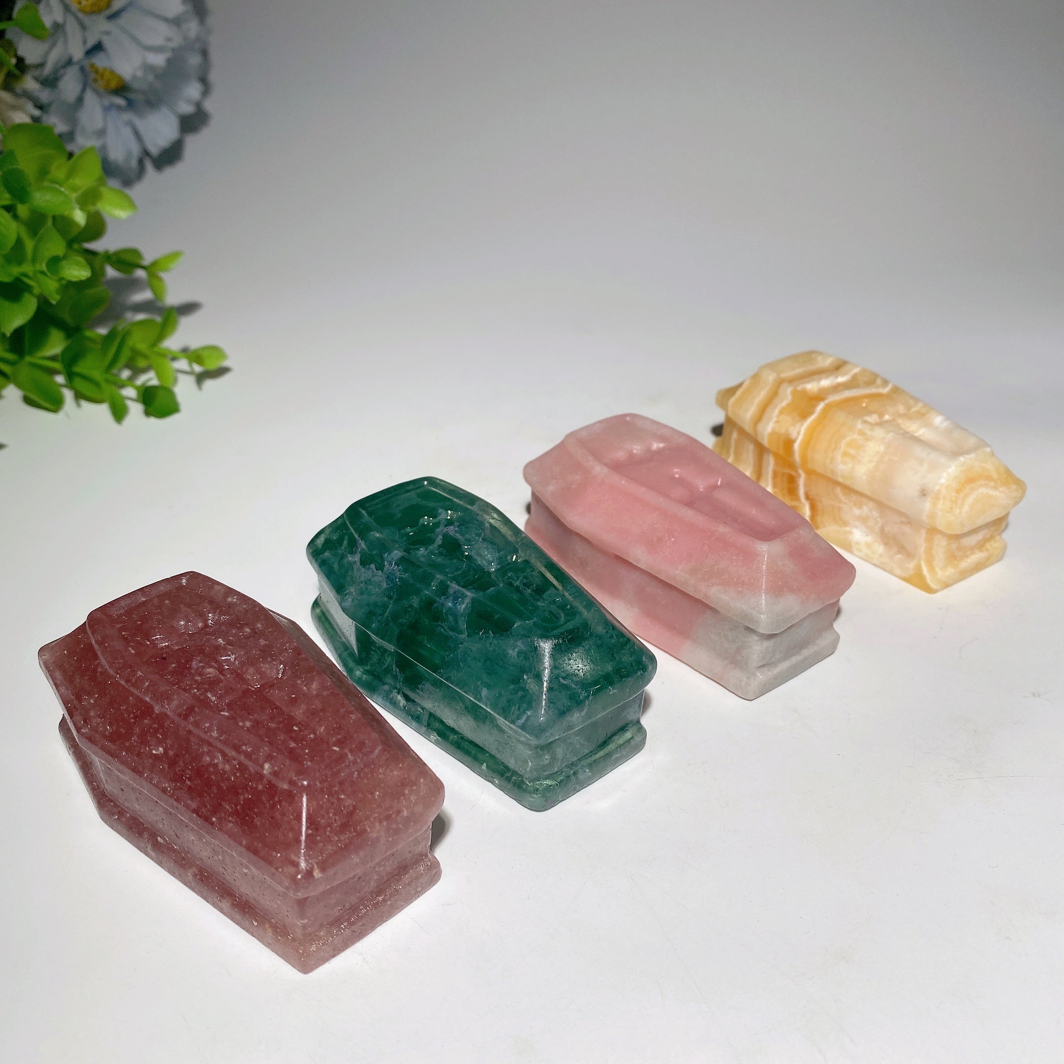 3-Inch Mixed Crystal Coffin Carvings for Healing Decor