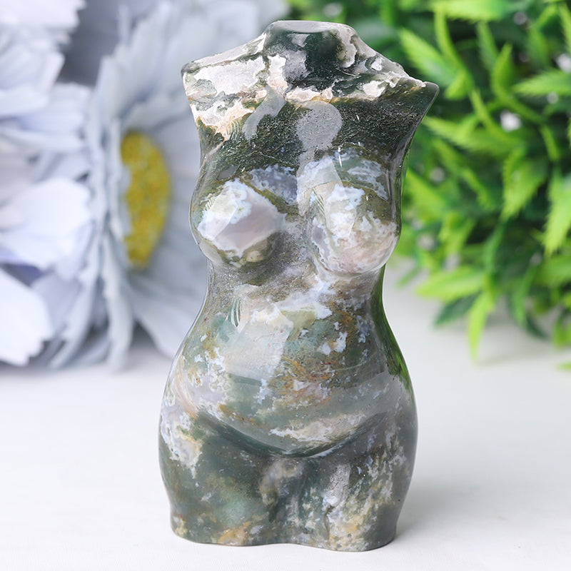 Figurine en cristal d'agate mousse de 7,6 cm sculptée pour la guérison