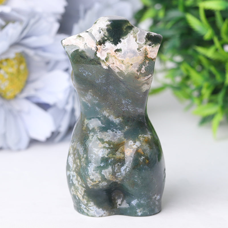 Figurine en cristal d'agate mousse de 7,6 cm sculptée pour la guérison