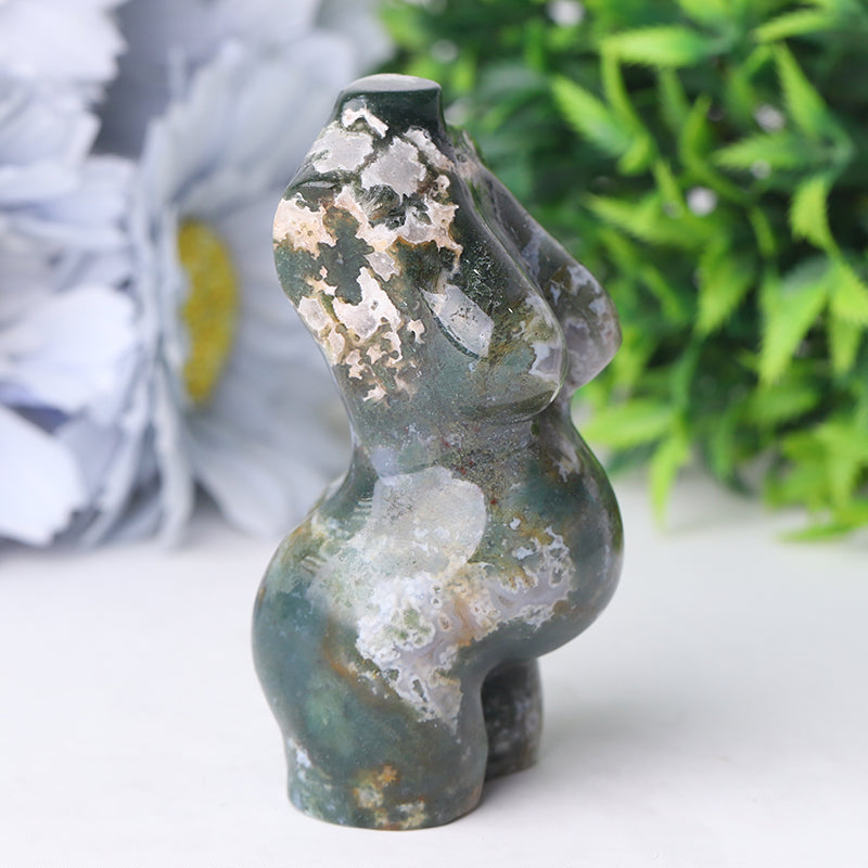 Figurine en cristal d'agate mousse de 7,6 cm sculptée pour la guérison
