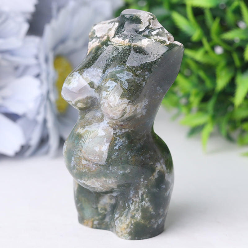Figurine en cristal d'agate mousse de 7,6 cm sculptée pour la guérison