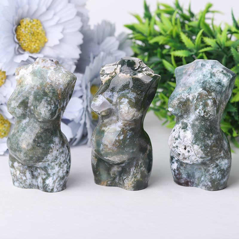 Figurine en cristal d'agate mousse de 7,6 cm sculptée pour la guérison