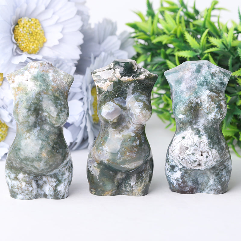 Figurine en cristal d'agate mousse de 7,6 cm sculptée pour la guérison
