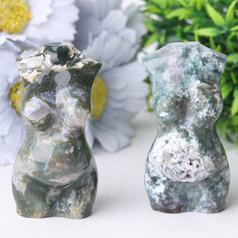 Figurine en cristal d'agate mousse de 7,6 cm sculptée pour la guérison
