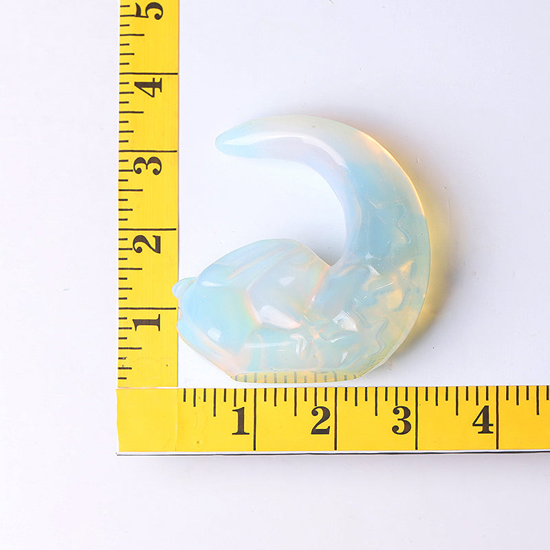 Figurine sculptée en cristal de lapin lune en opalite de 7,6 cm