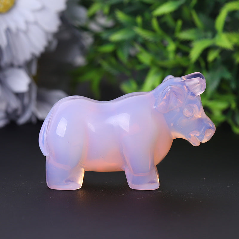 3-inch Pink Opalite Cow Crystal Carving for Emotional Healing