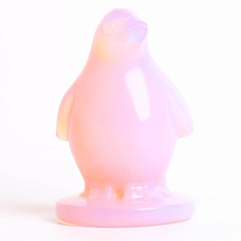 3-Inch Pink Opalite Penguin Crystal Animal Carving