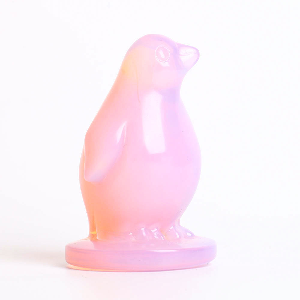 3-Inch Pink Opalite Penguin Crystal Animal Carving
