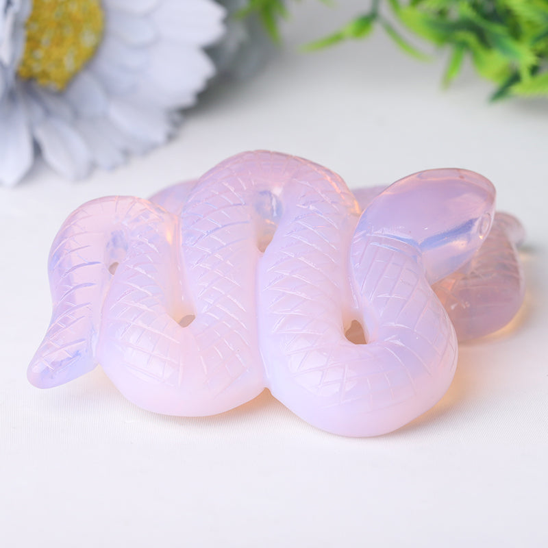 Figurine de serpent en cristal d'opalite rose de 7,6 cm pour la guérison