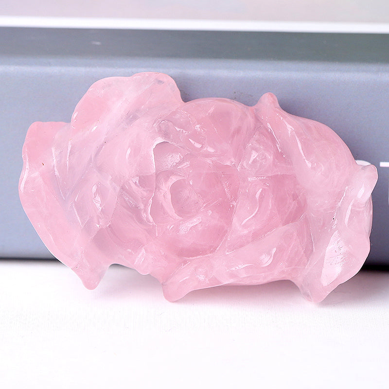 3-Inch Rose Quartz Peony Crystal Figurine Carving