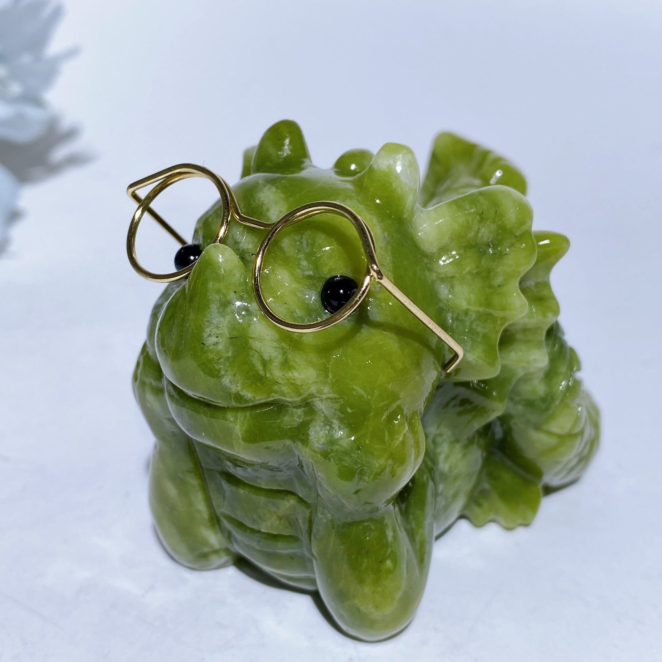3 Inch Serpentine Crystal Dragon Carving with Eyeglass