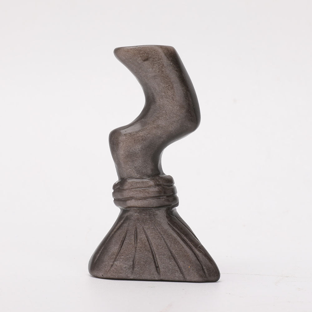 3-Inch Silver Obsidian Wizard's Broom Crystal Figurine