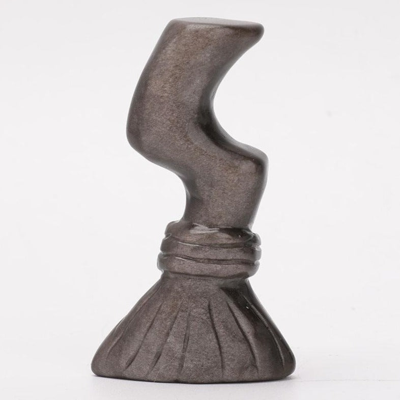 3-Inch Silver Obsidian Wizard's Broom Crystal Figurine