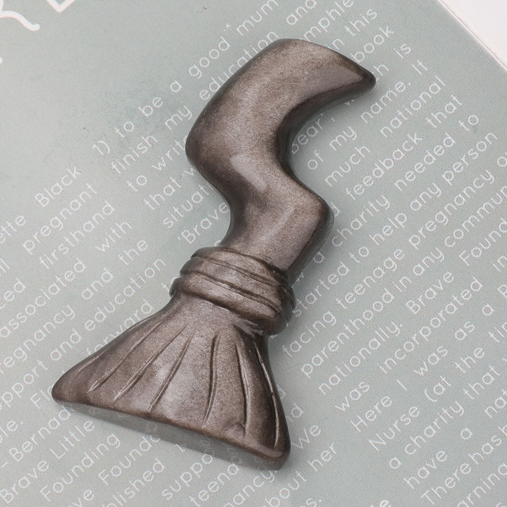 3-Inch Silver Obsidian Wizard's Broom Crystal Figurine