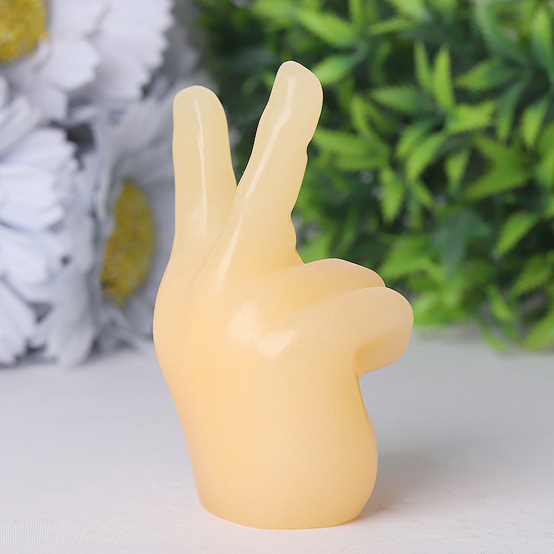 3-Inch Yellow Jade Victory Hand Crystal Figurine