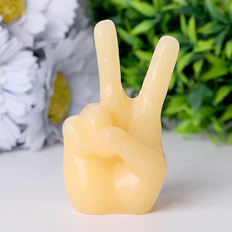 3-Inch Yellow Jade Victory Hand Crystal Figurine