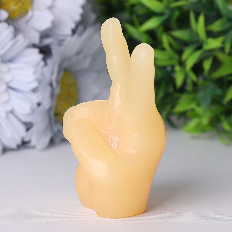 3-Inch Yellow Jade Victory Hand Crystal Figurine