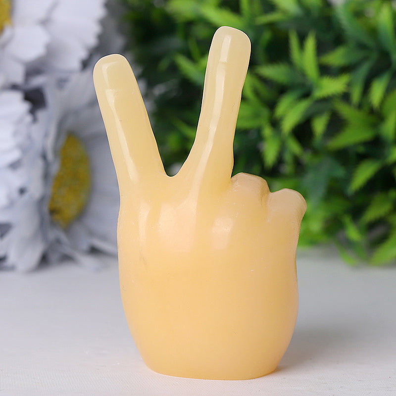 3-Inch Yellow Jade Victory Hand Crystal Figurine
